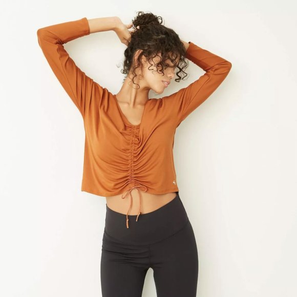 JoyLab™ Glazed Ginger Long Sleeve Cinch Front Top